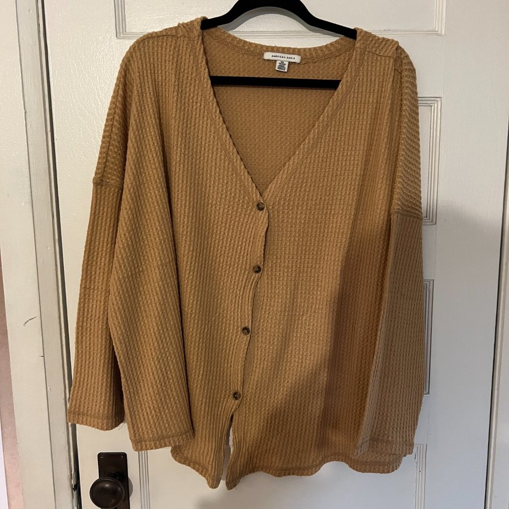 American Eagle Yellow Waffle Knit Long Sleeve Top